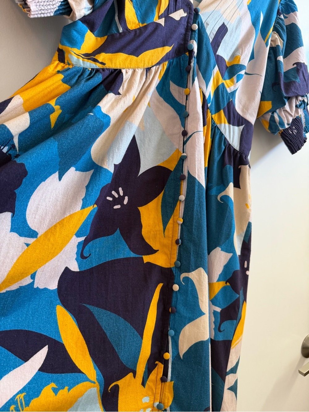 Anthropologie Floral V-Neck Maxi Dress in Teal, Mustard & Navy - Picture 5 of 6